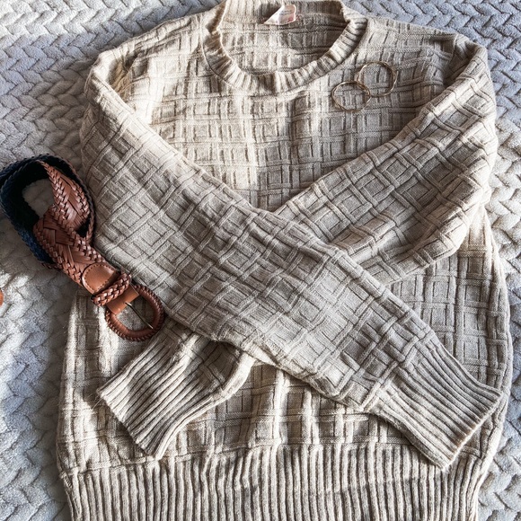 🌾 Vintage Oatmeal Check Knit Sweater - Picture 2 of 5